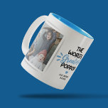 Greatest Poppop Father's Day 2 Photo Two-Tone Coffee Mug<br><div class="desc">Modern grandfather family mug featuring 2 photos for you to replace with your own,  the saying "the world's greatest poppop",  a blue heart,  and the kids names.</div>