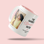 Greatest Sister 2 Photo Two-Tone Coffee Mug<br><div class="desc">Cute sibling mug featuring 2 photos for you to replace with your own,  the saying "the world's greatest sister",  a pink heart,  and your name.</div>