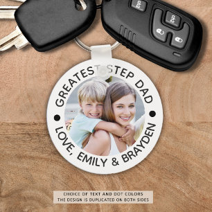 GREATEST STEPDAD Black Photo Personalised Key Ring
