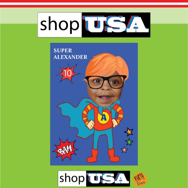 Greatest Superhero Fun with child's picture Invitation ("Personalized superhero birthday card"
"Custom superhero birthday card"
"Superhero card with child's)