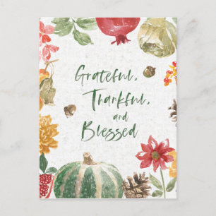 Greatful, Thankful, and Blessed Harvest Holiday Postcard