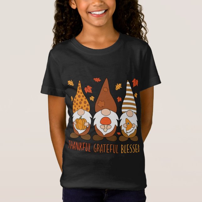 Greatful Thankful Blessed Thanksgiving Gnomes T-Shirt (Front)