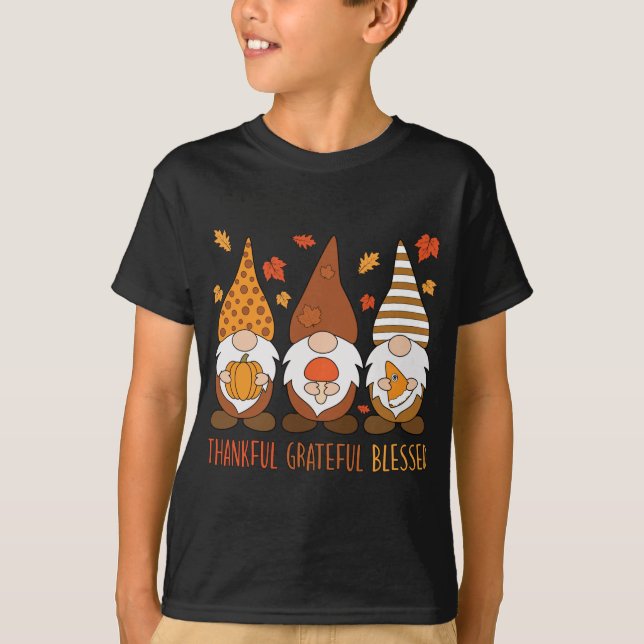 Greatful Thankful Blessed Thanksgiving Gnomes T-Shirt (Front)