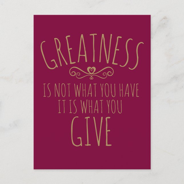 Greatness in giving slogan postcard (Front)