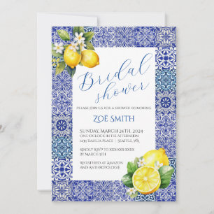 Grecian Blue and Lemon Bridal Shower Invitation