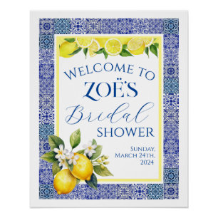 Grecian Blue & Lemon Bridal Shower Welcome Poster