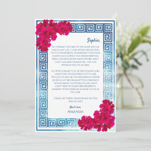 Grecian Elegance Pink Will You Be My Bridesmaid Holiday Card