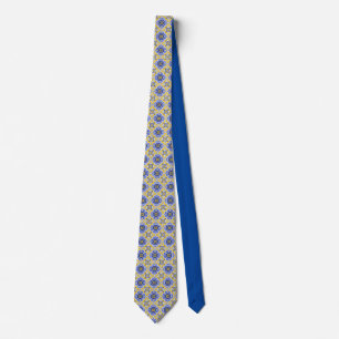 Grecian Portuguese Blue and yellow tiles azul   Tie