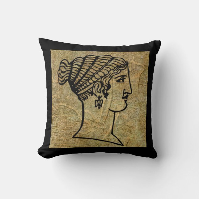 Grecian Woman Greek Antique Scroll Throw Pillow (Front)