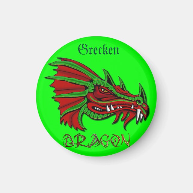 Grecken the Mystical Dragon Fantasy Art Magnet (Front)
