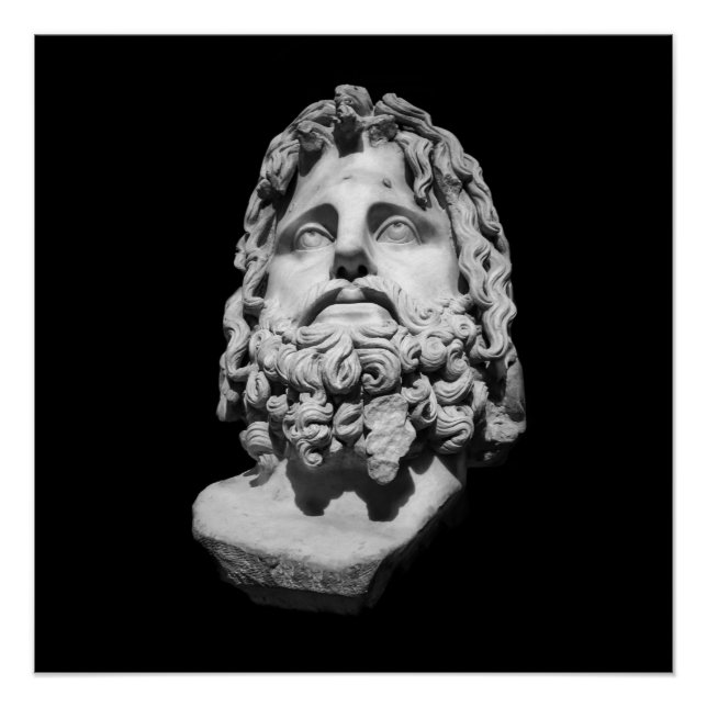 Greco Roman Marble Bust Classical Black and White  Poster (Front)