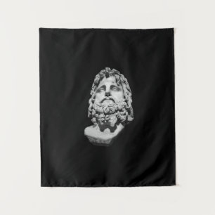 Greco Roman Marble Bust Classical Black and White Tapestry