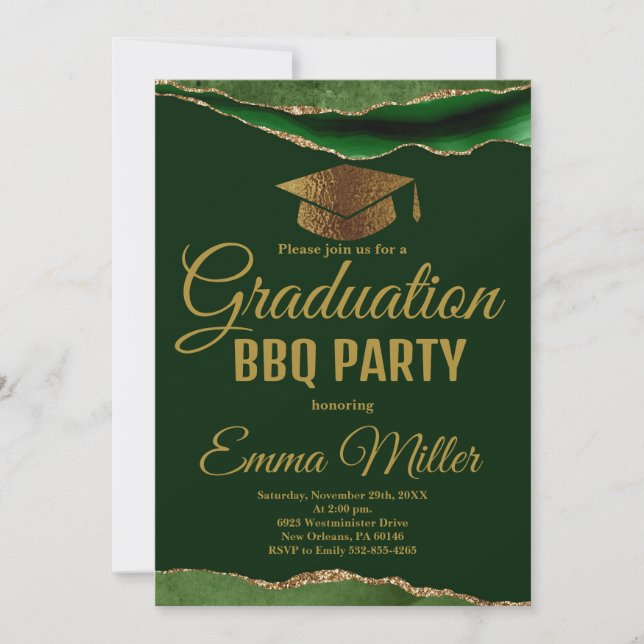 Gree and Gold Graduation BBQ Party Invitation (Front)