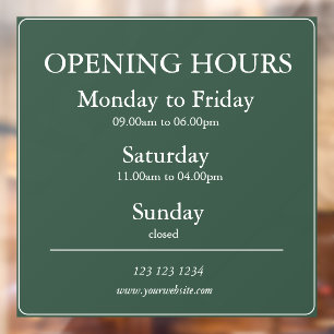 Gree Business Opening Hours Sign Window Cling