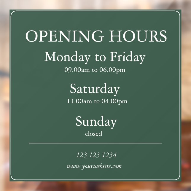 Gree Business Opening Hours Sign | Window Cling (Sheet 2)