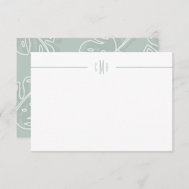 Gree Monstera Leaf Minimal Monogram Note Card  (Front/Back)