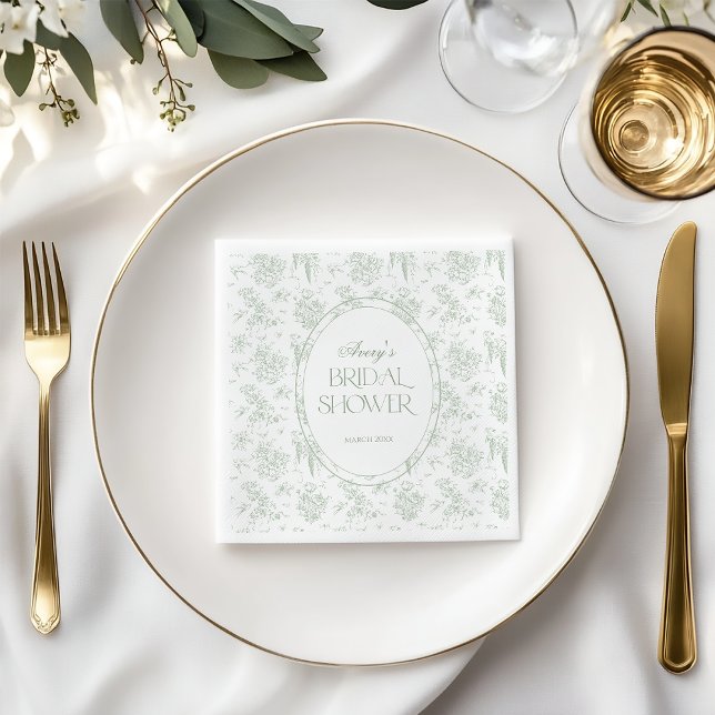 Gree Toile Floral Classic Bridal Shower Napkin (Creator Uploaded)