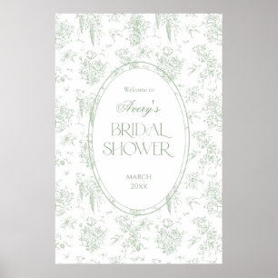Gree Toile Floral Vintage Bridal Shower Welcome Poster