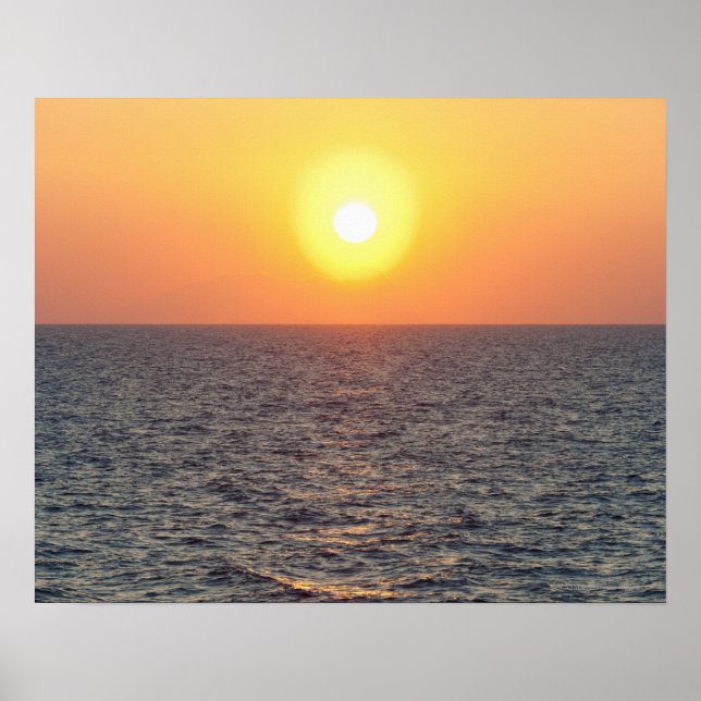 Greece, Aegean Sea horizon at sunset Poster (Front)