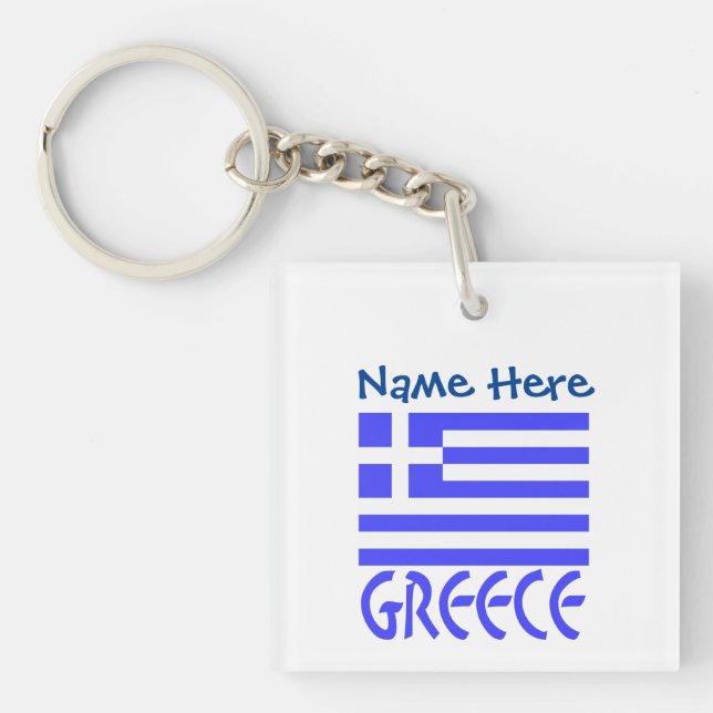 Greece and Greek Flag Blue Personalisation  Key Ring (Front)