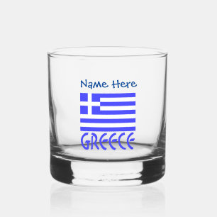 Greece and Greek Flag Blue Personalisation  Whiskey Glass