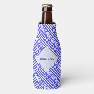 Greece and Greek Flag Tiled Blue Personalisation  Bottle Cooler