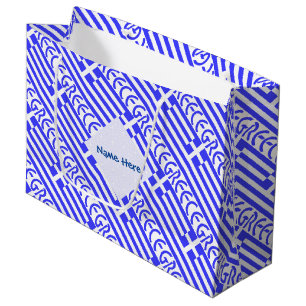 Greece and Greek Flag Tiled Blue Personalisation Large Gift Bag