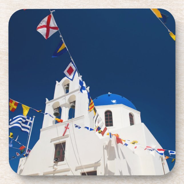Greece and Greek Island of Santorini town of Oia 4 Coaster (Front)