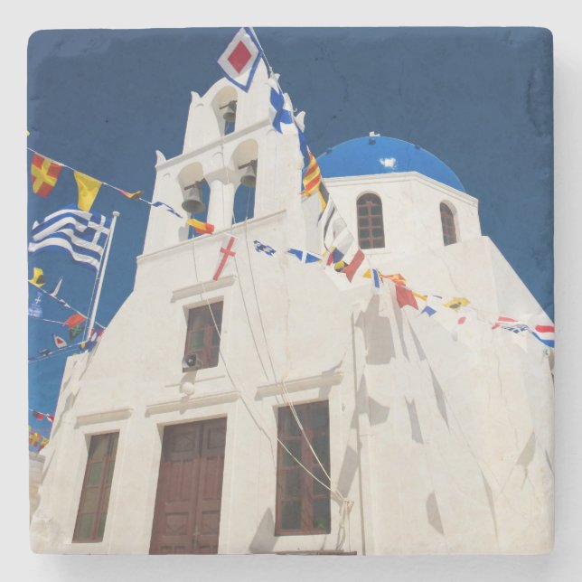 Greece and Greek Island of Santorini town of Oia 4 Stone Coaster (Front)