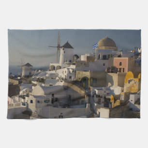 Greece and Greek Island of Santorini town of Oia Tea Towel