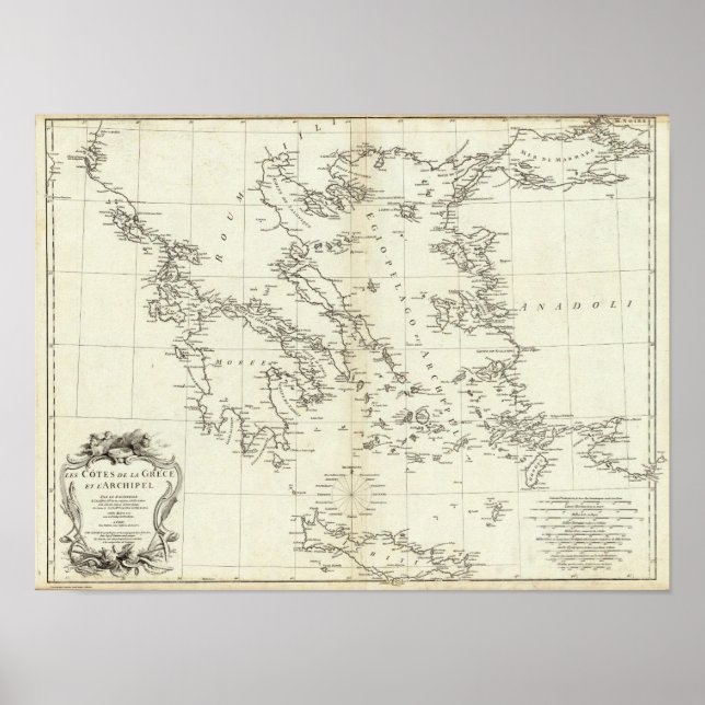 Greece and Turkey Engraved Map Poster (Front)