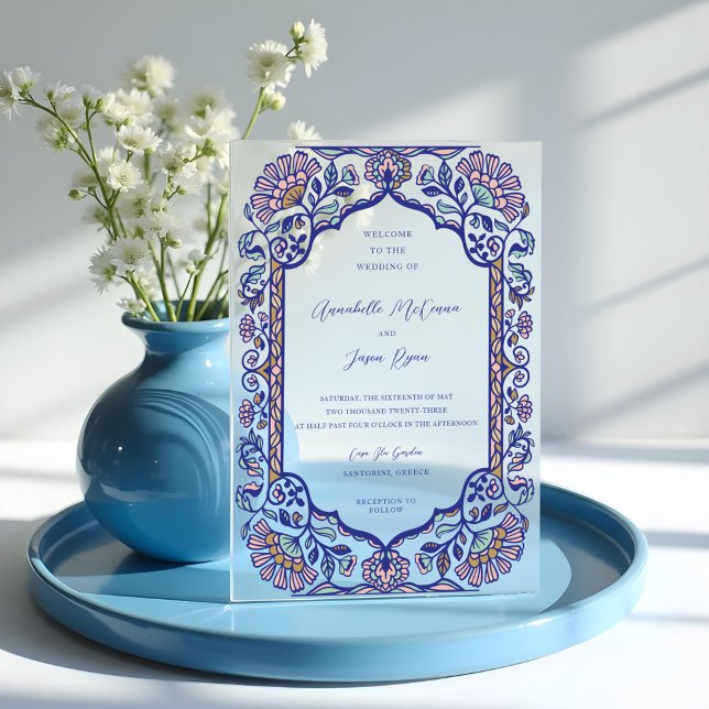Greece Architecture Floral Decorate Frame Wedding Acrylic Invitations (Greece Architecture Floral Decorate Frame Wedding Acrylic Invitations)