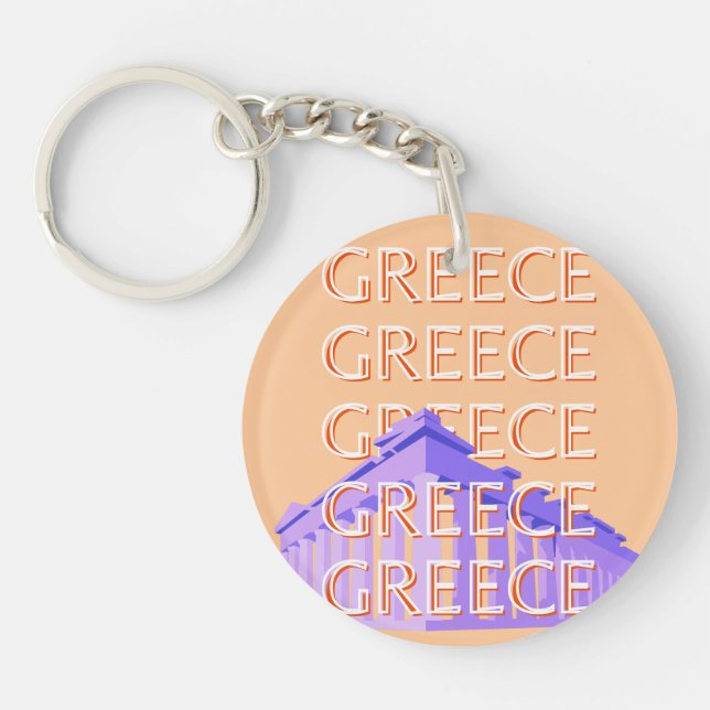 Greece, Athens Travel Art, Orange Key Ring (Front)