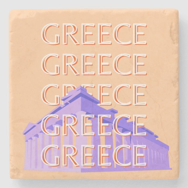 Greece, Athens Travel Art, Orange Stone Coaster (Front)