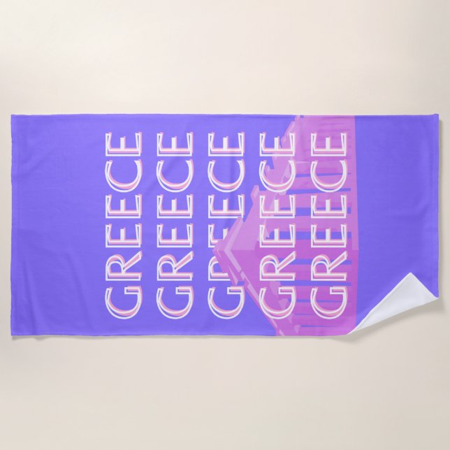 Greece, Athens Travel Art, Retro Travel Art Beach Towel (Front)