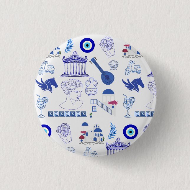 Greece Blue and White 3 Cm Round Badge (Front)