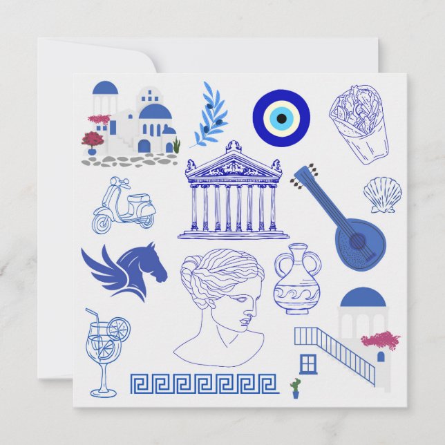 Greece Blue and White Birthday Invitation (Front)