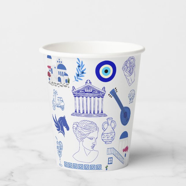 Greece Blue and White Paper Cups (Front)