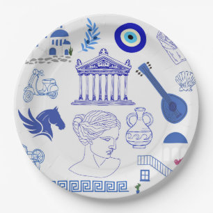 Greece Blue and White Paper Plate