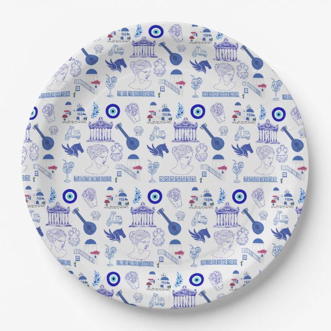 Greece Blue and White Paper Plate (Front)