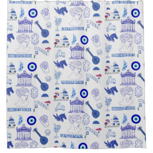 Greece Blue and White Shower Curtain
