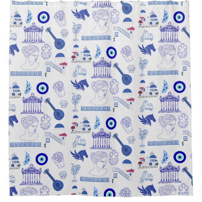 Greece Blue and White Shower Curtain (Front)
