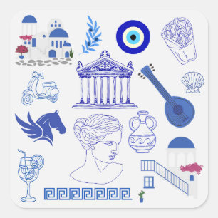 Greece Blue and White Square Sticker