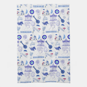 Greece Blue and White Tea Towel