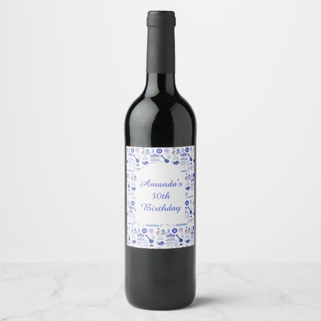 Greece Blue and White Wine Label (Front)