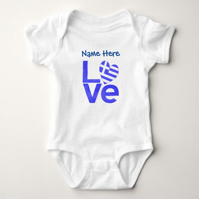 Greece Blue LOVE Heart Flag Personalised  Baby Bodysuit (Front)