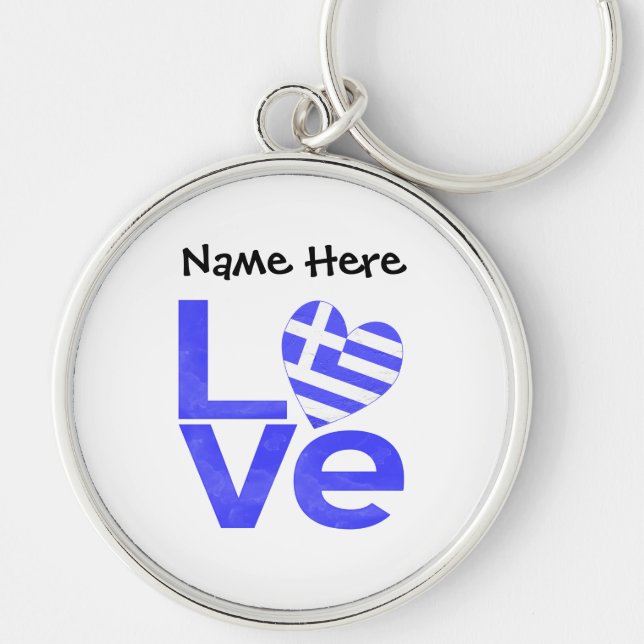 Greece Blue LOVE Heart Flag Personalised  Key Ring (Front)