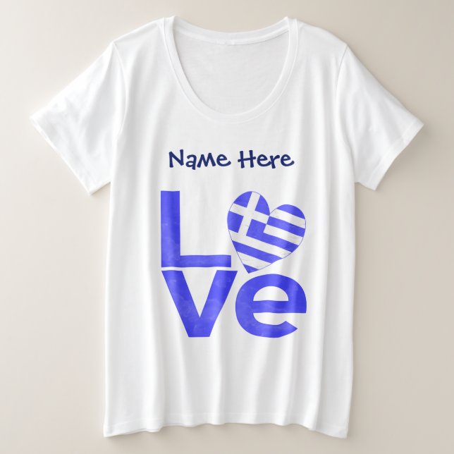 Greece Blue LOVE Heart Flag Personalised  Plus Size T-Shirt (Design Front)