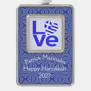 Greece Blue LOVE Heart Flag Personalised Silver Plated Framed Ornament