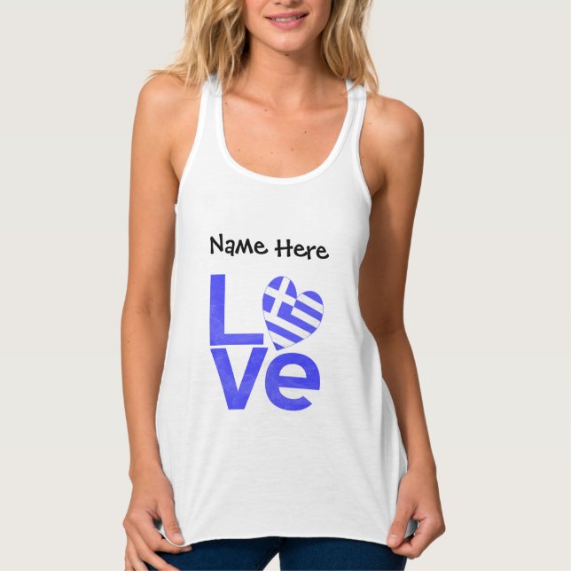 Greece Blue LOVE Heart Flag Personalised  Singlet (Front)